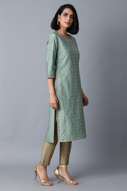 Mint Green Jacquard kurta - wforwoman