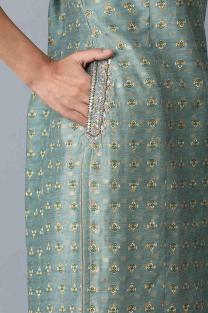 Mint Green Jacquard kurta - wforwoman