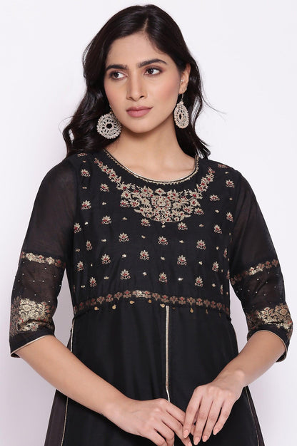 Black Jacquard Mock Layered Dress - wforwoman
