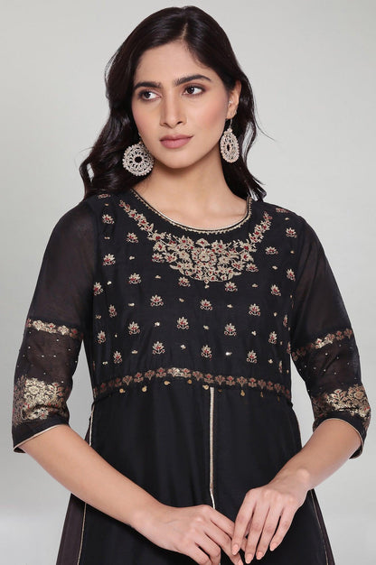 Black Jacquard Mock Layered Dress - wforwoman