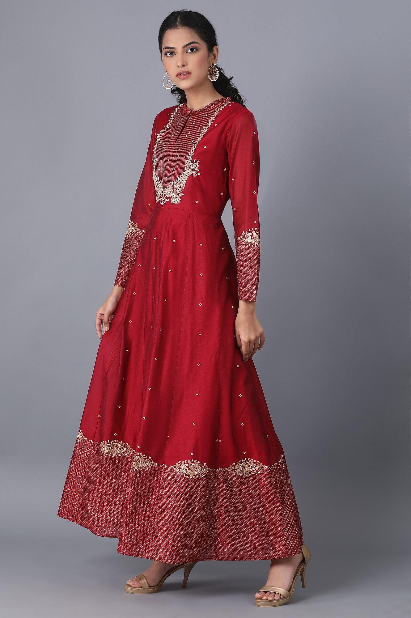 Pink Placement Print Kalidaar Dress - wforwoman