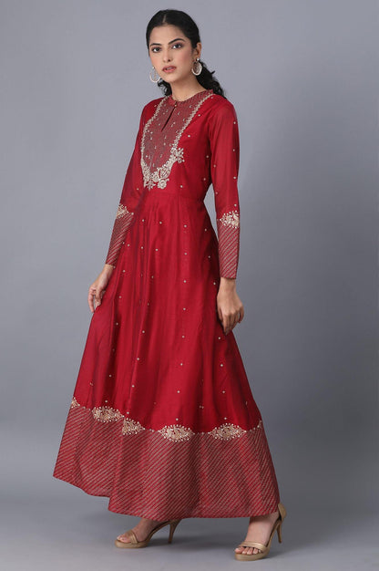 Pink Placement Print Kalidaar Dress - wforwoman