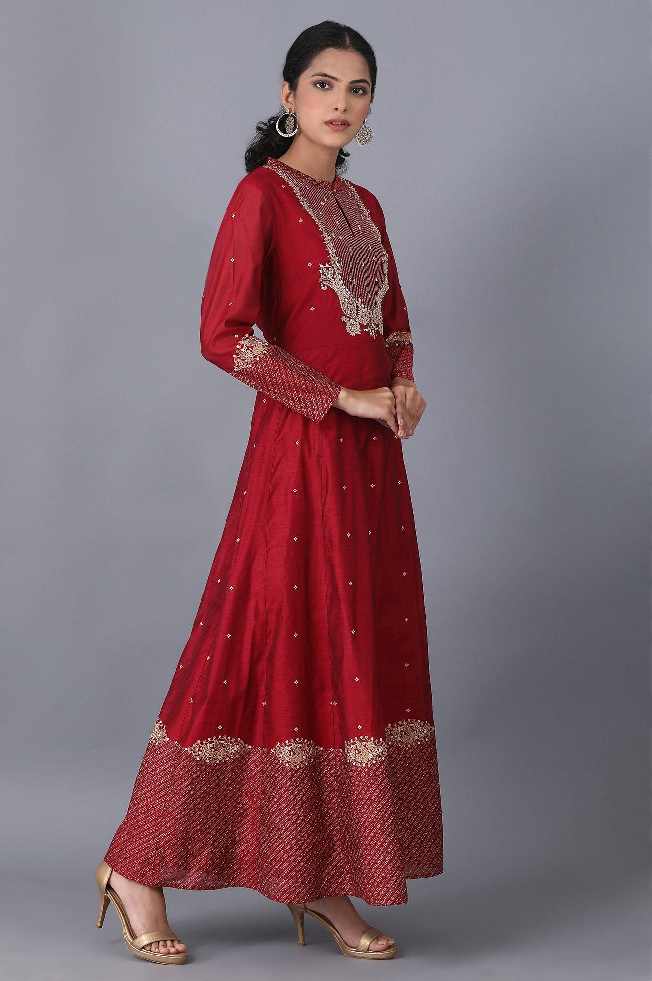 Pink Placement Print Kalidaar Dress - wforwoman