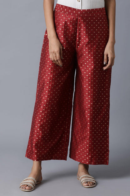 Dark Red Jacquard Parallel Pants - wforwoman