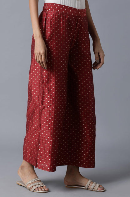Dark Red Jacquard Parallel Pants - wforwoman