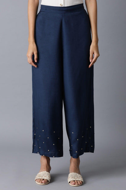 Navy Blue Sequin Parallel Pants - wforwoman