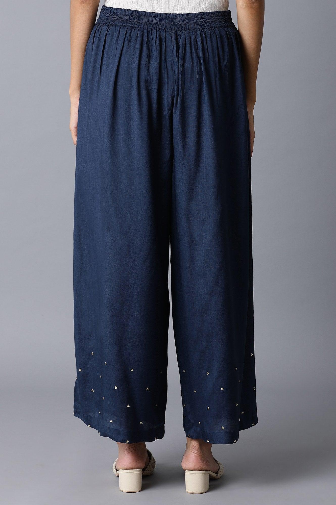 Navy Blue Sequin Parallel Pants - wforwoman