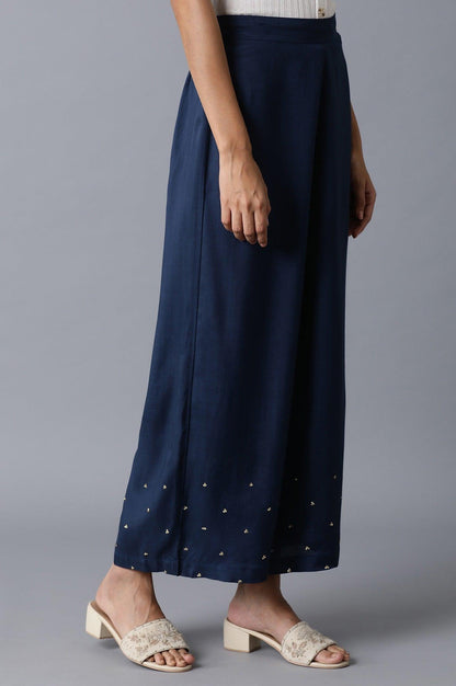 Navy Blue Sequin Parallel Pants - wforwoman