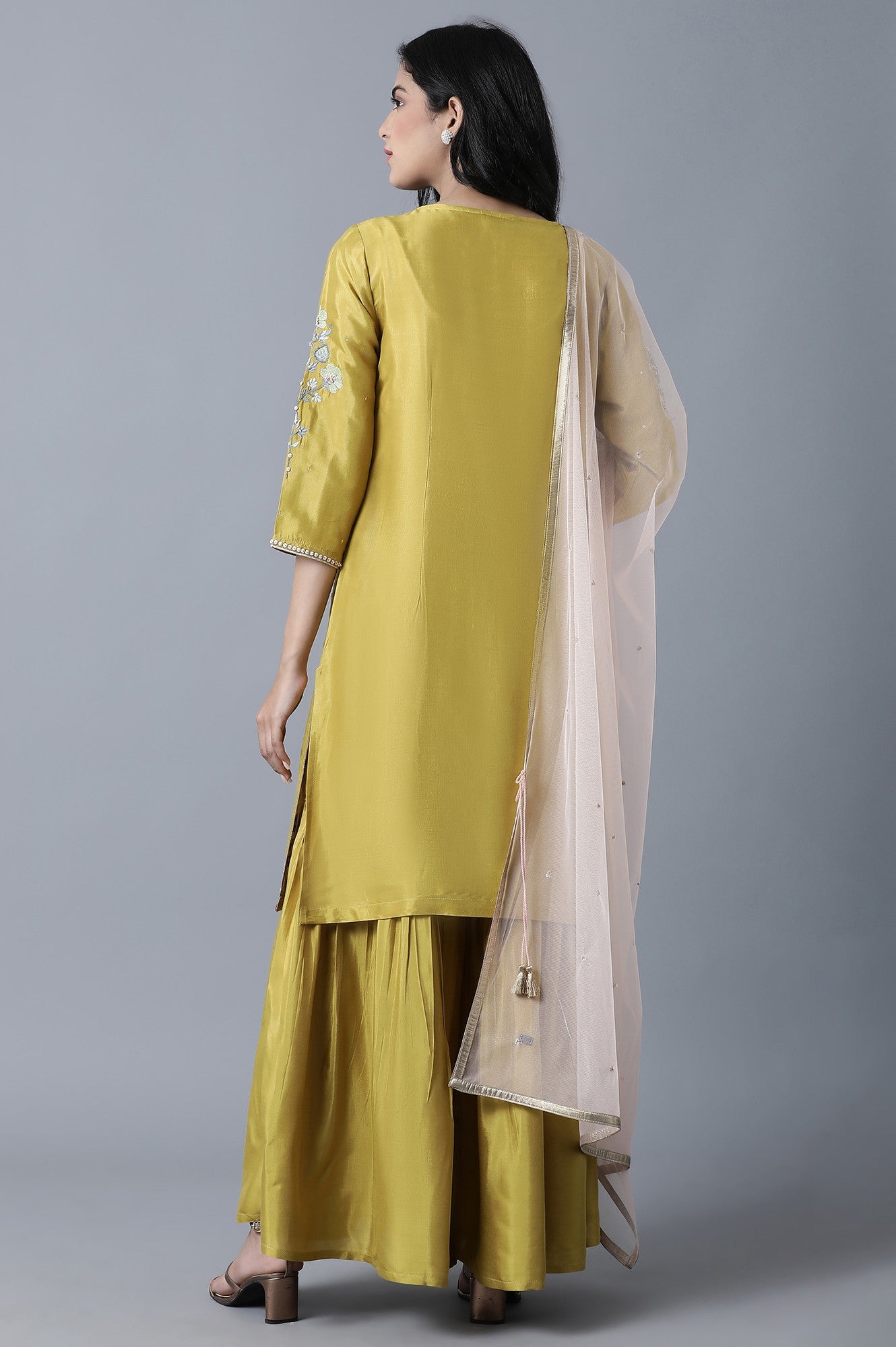 Olive Green Embroidered kurta-Sharara Set