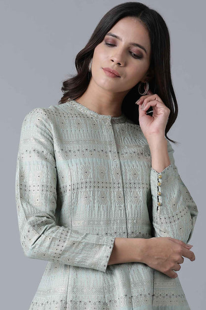 Signature Green A-Line kurta-Parallel Pants Set - wforwoman