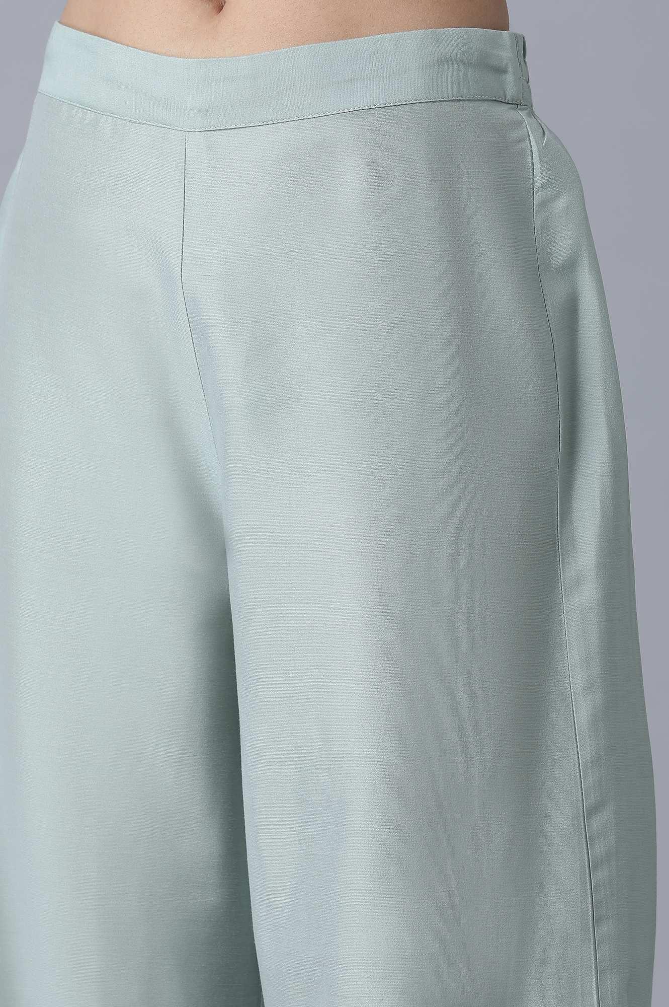 Signature Green A-Line kurta-Parallel Pants Set - wforwoman