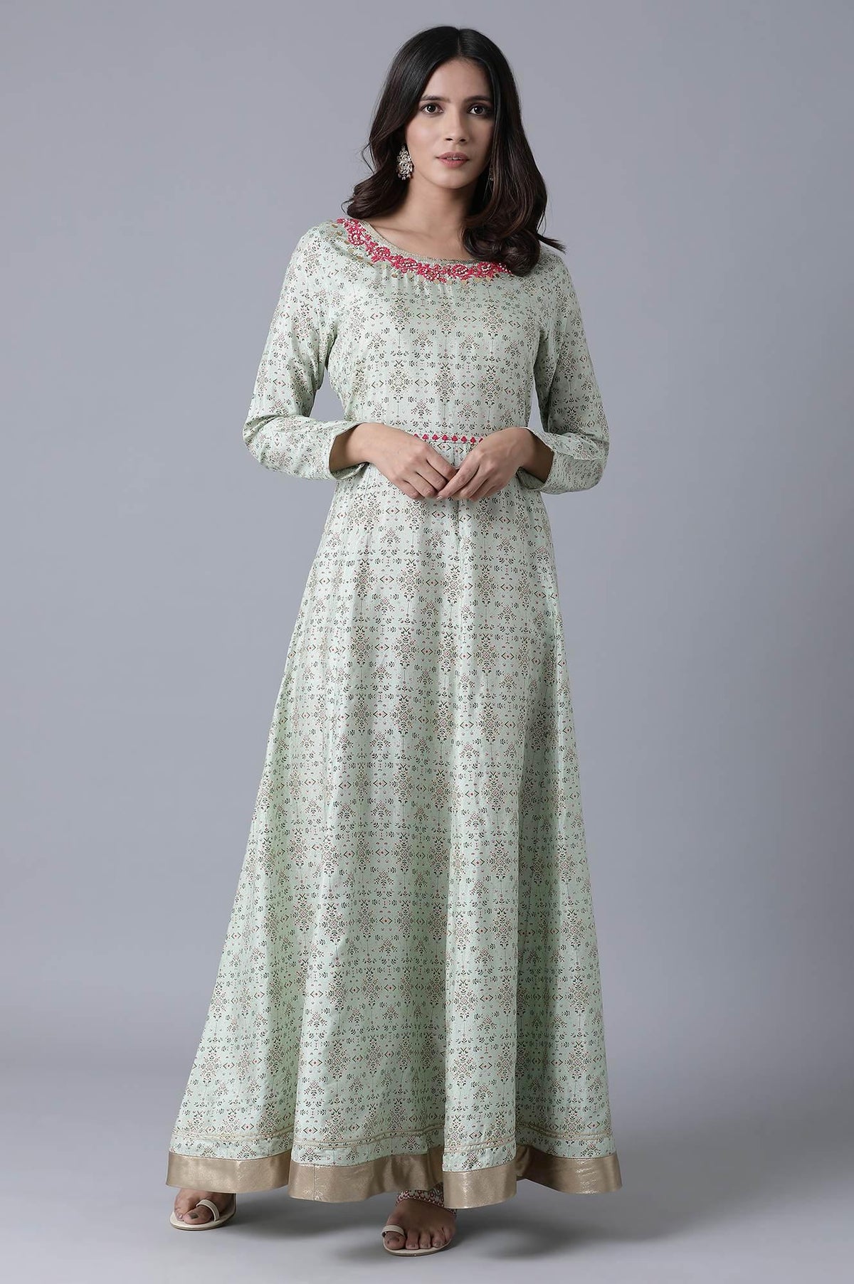 Green Floral Festive Dress - XS