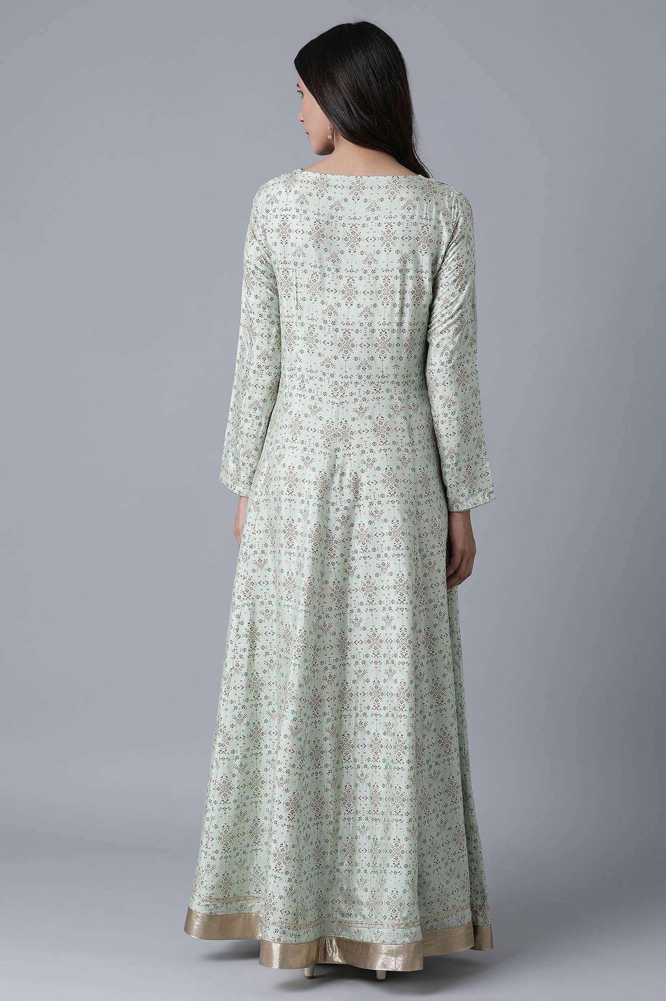 Green Floral Festive Dress - wforwoman