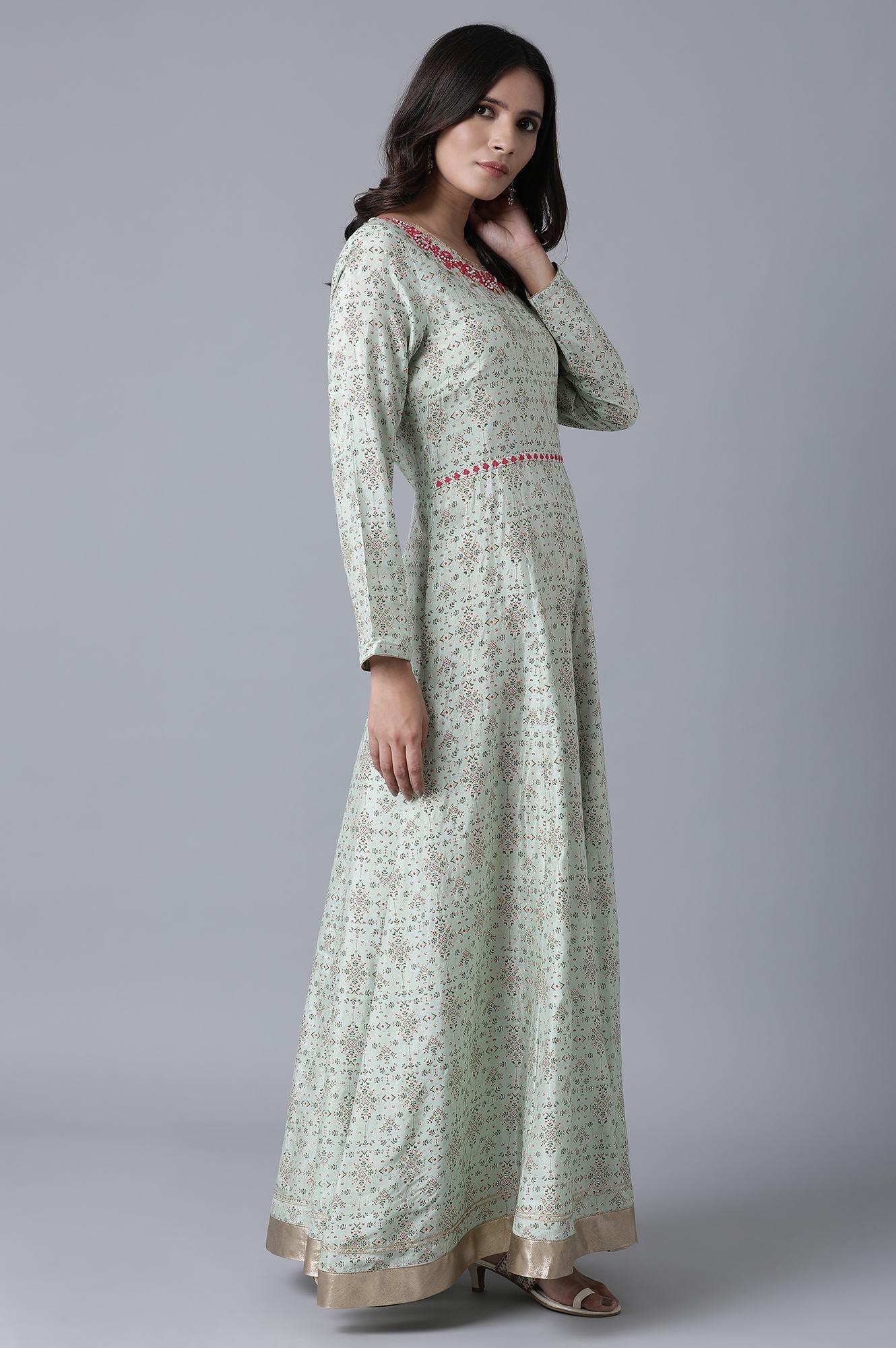 Green Floral Festive Dress - wforwoman