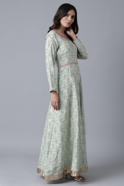 Green Floral Festive Dress - wforwoman