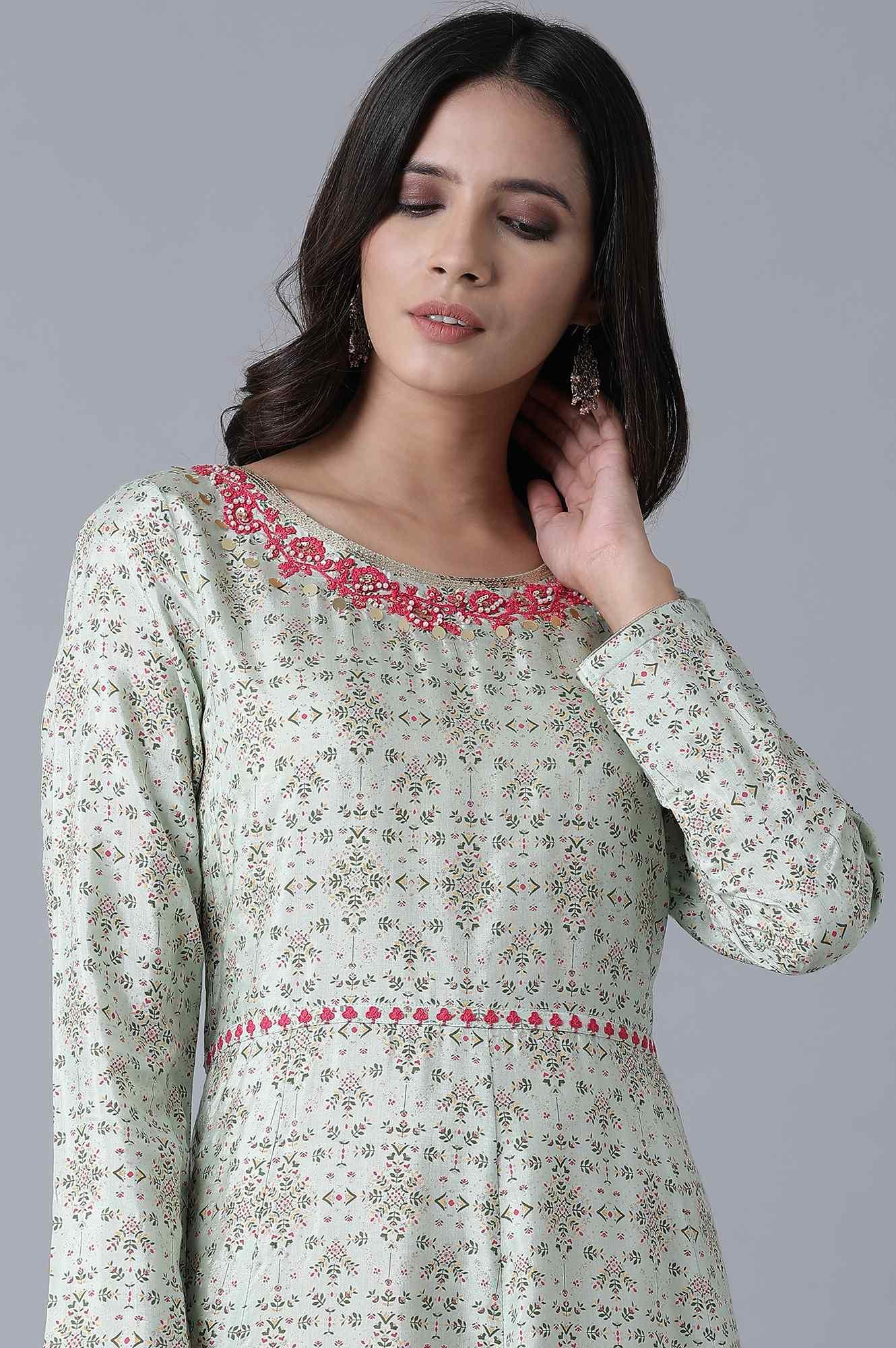 Green Floral Festive Dress - wforwoman