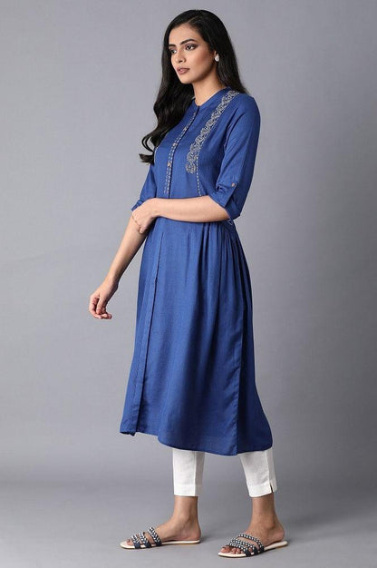 Cobalt Blue Embroidered Dress - wforwoman