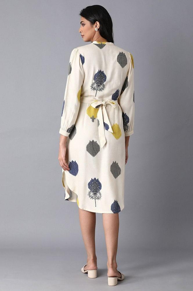 Ecru Polka Print Pleated Dress - wforwoman