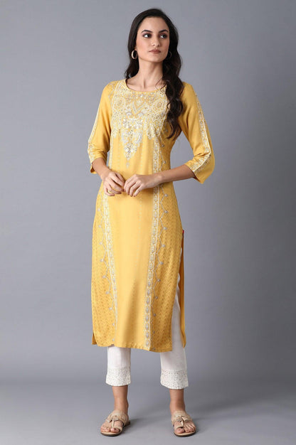 Yellow Placement Print kurta - wforwoman