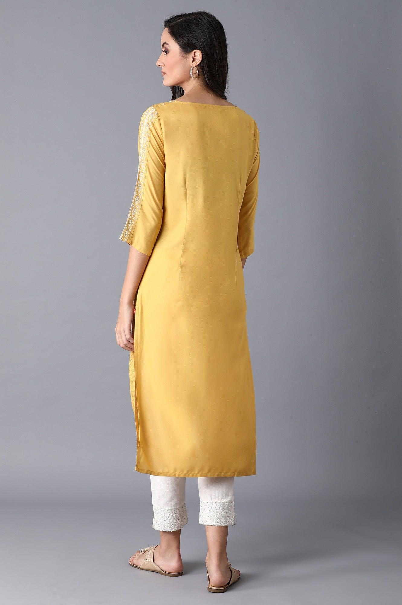 Yellow Placement Print kurta - wforwoman