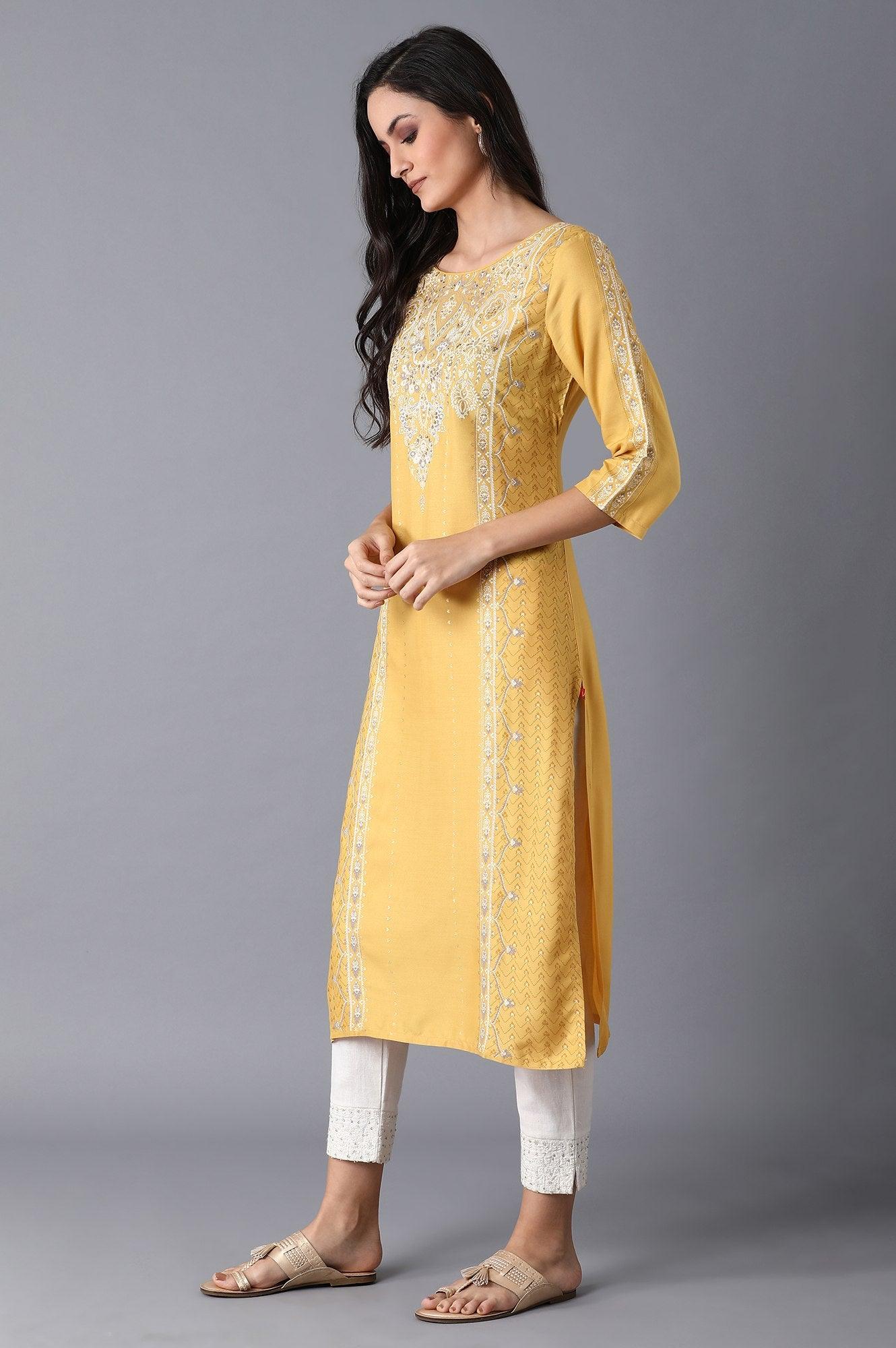 Yellow Placement Print kurta - wforwoman