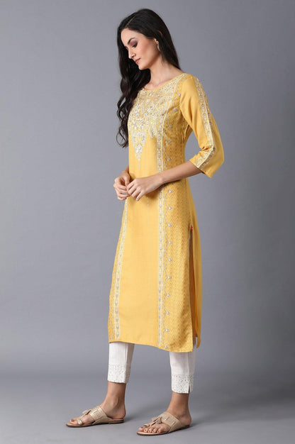 Yellow Placement Print kurta - wforwoman