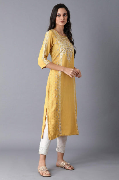 Yellow Placement Print kurta - wforwoman