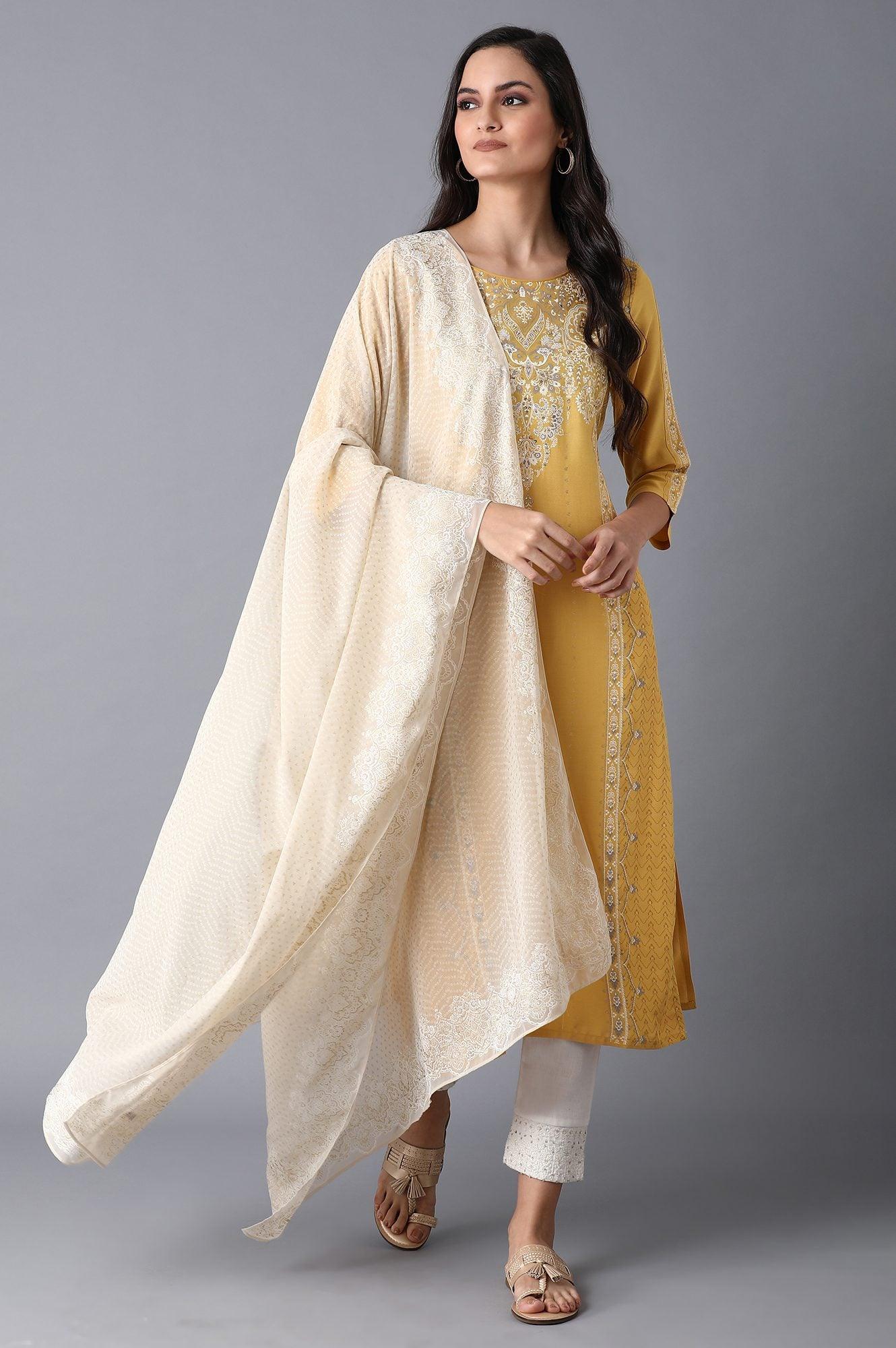 Yellow Placement Print kurta - wforwoman
