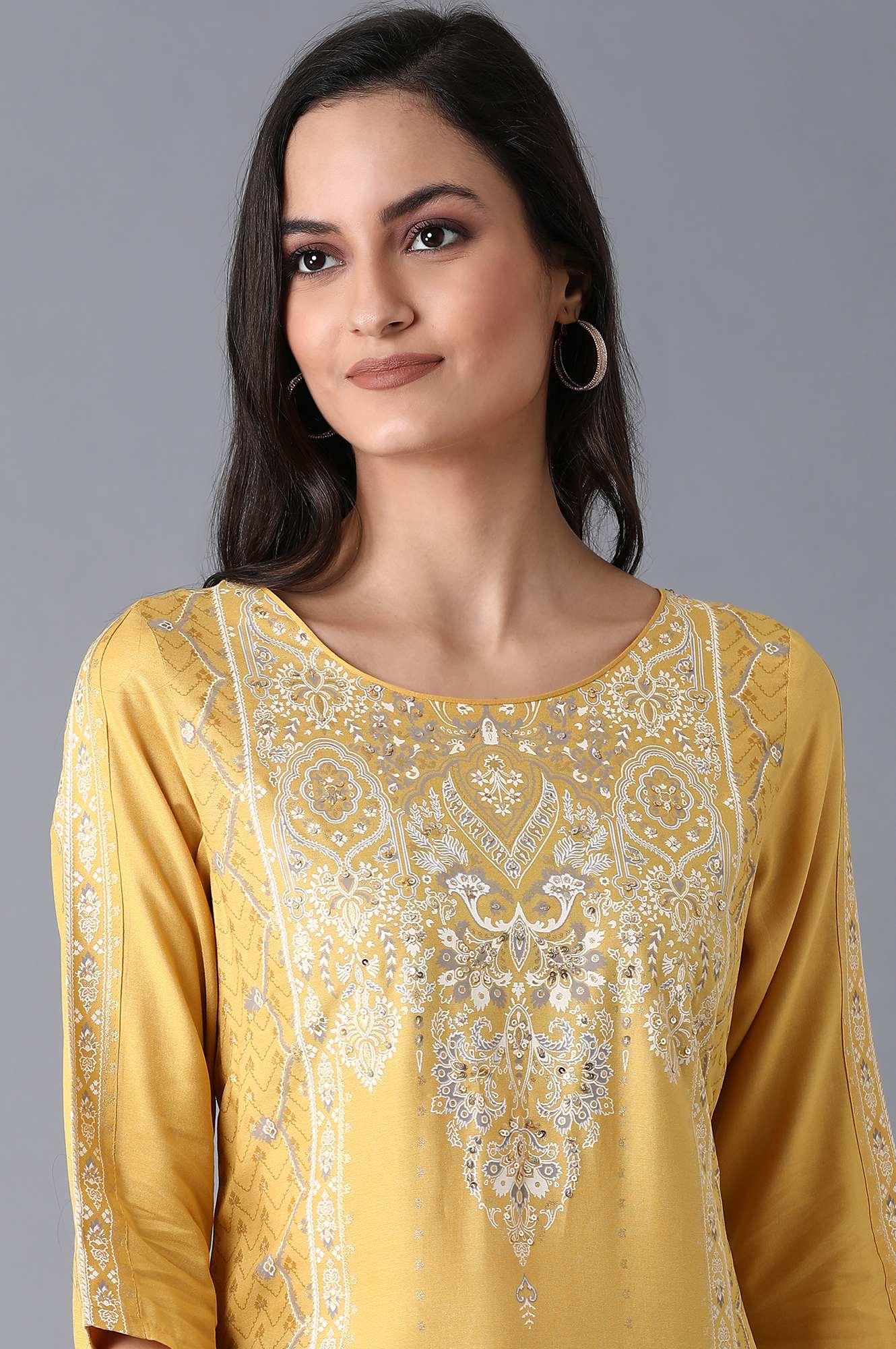 Yellow Placement Print kurta - wforwoman