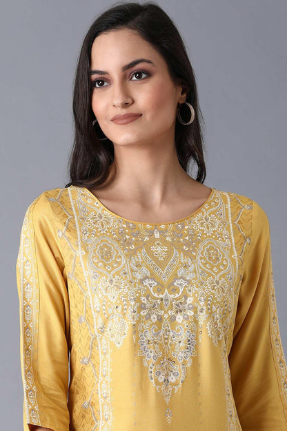 Yellow Placement Print kurta - wforwoman
