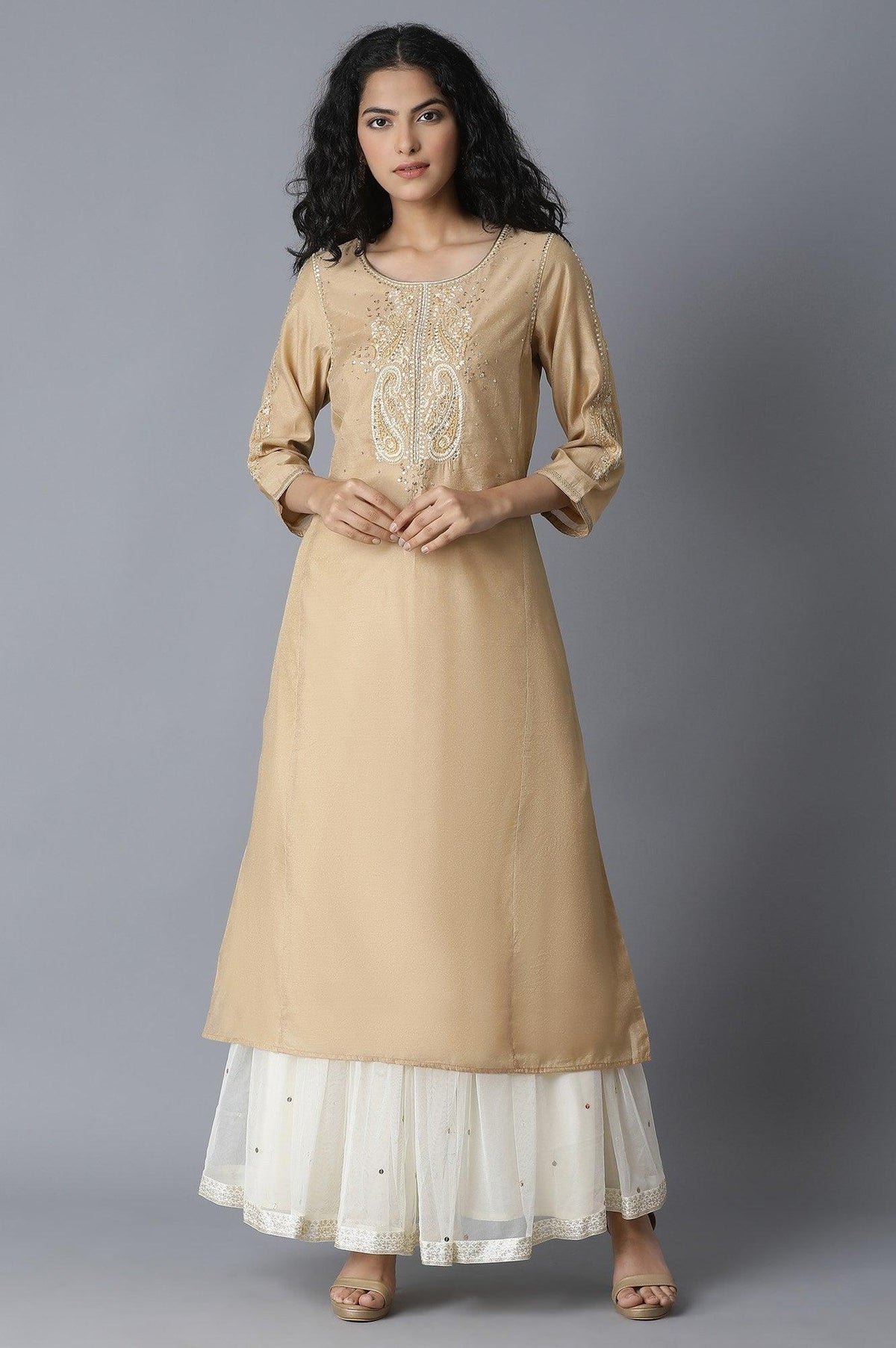 Beige Chanderi kurta - XS
