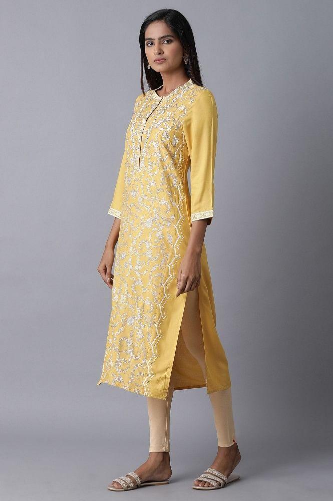 Yellow Embroidered kurta - wforwoman