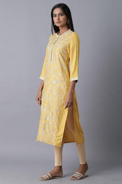 Yellow Embroidered kurta - wforwoman