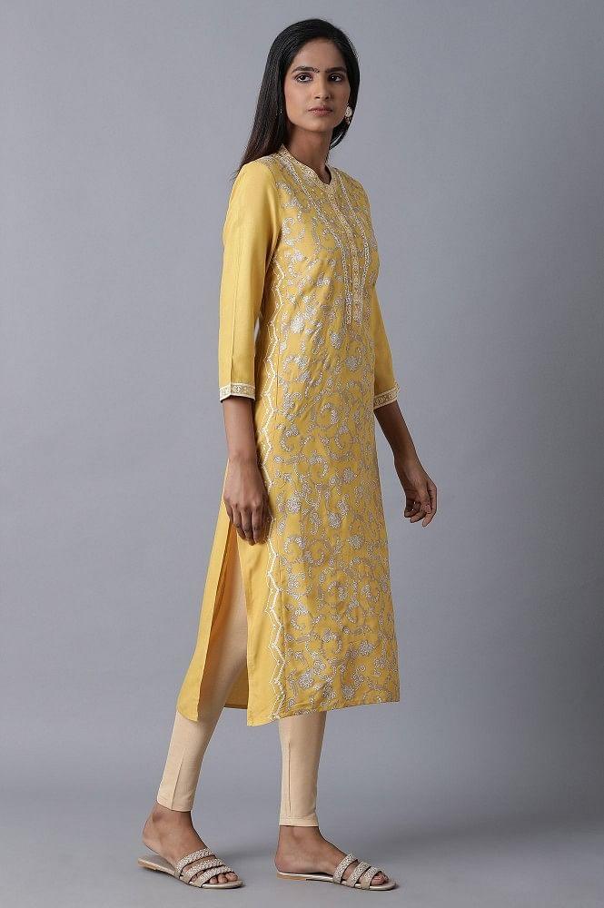 Yellow Embroidered kurta - wforwoman