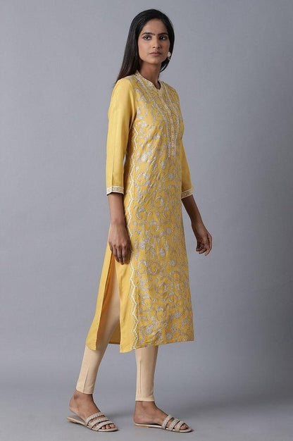 Yellow Embroidered kurta - wforwoman