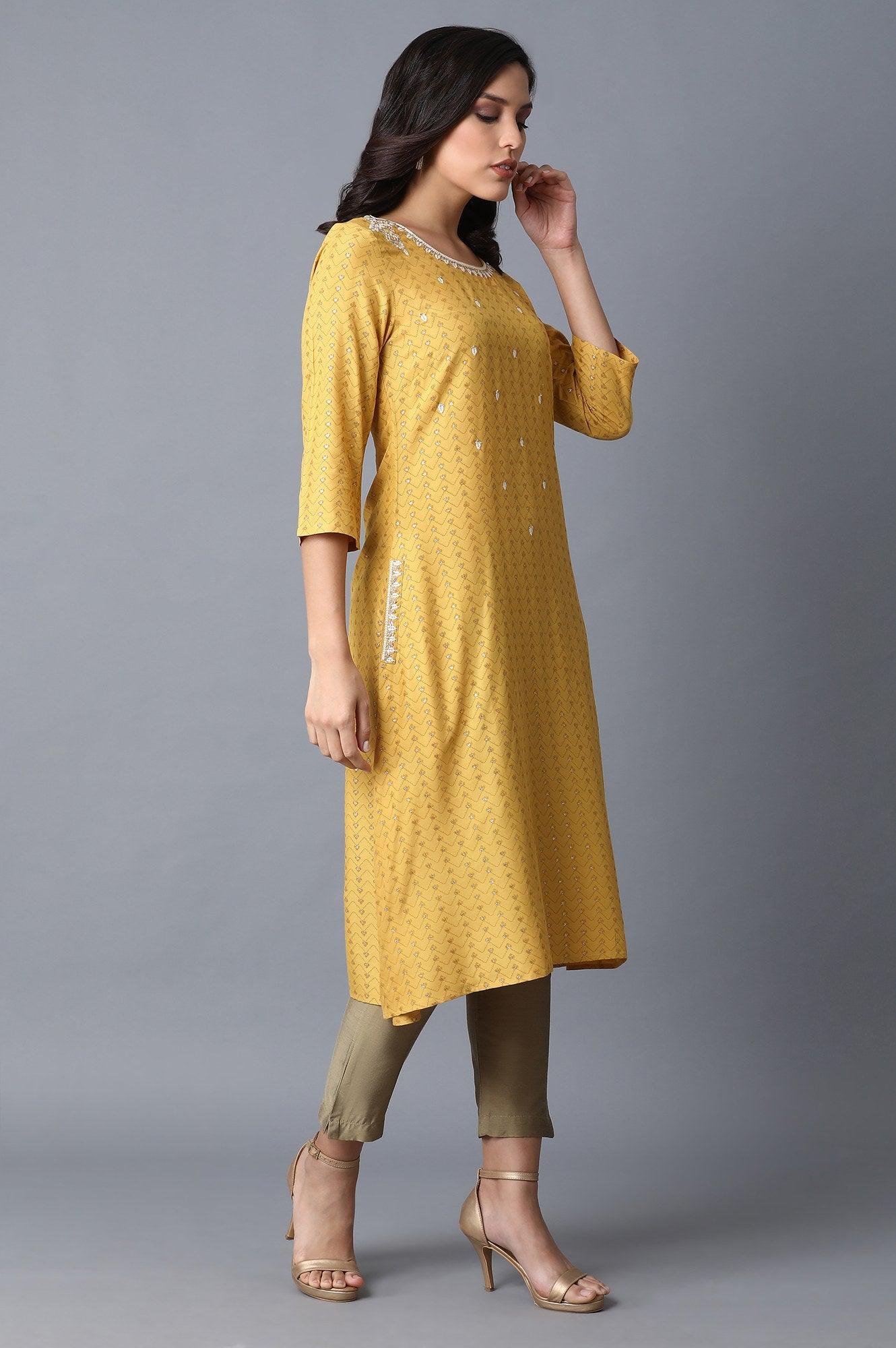 Yellow A-Line kurta - wforwoman