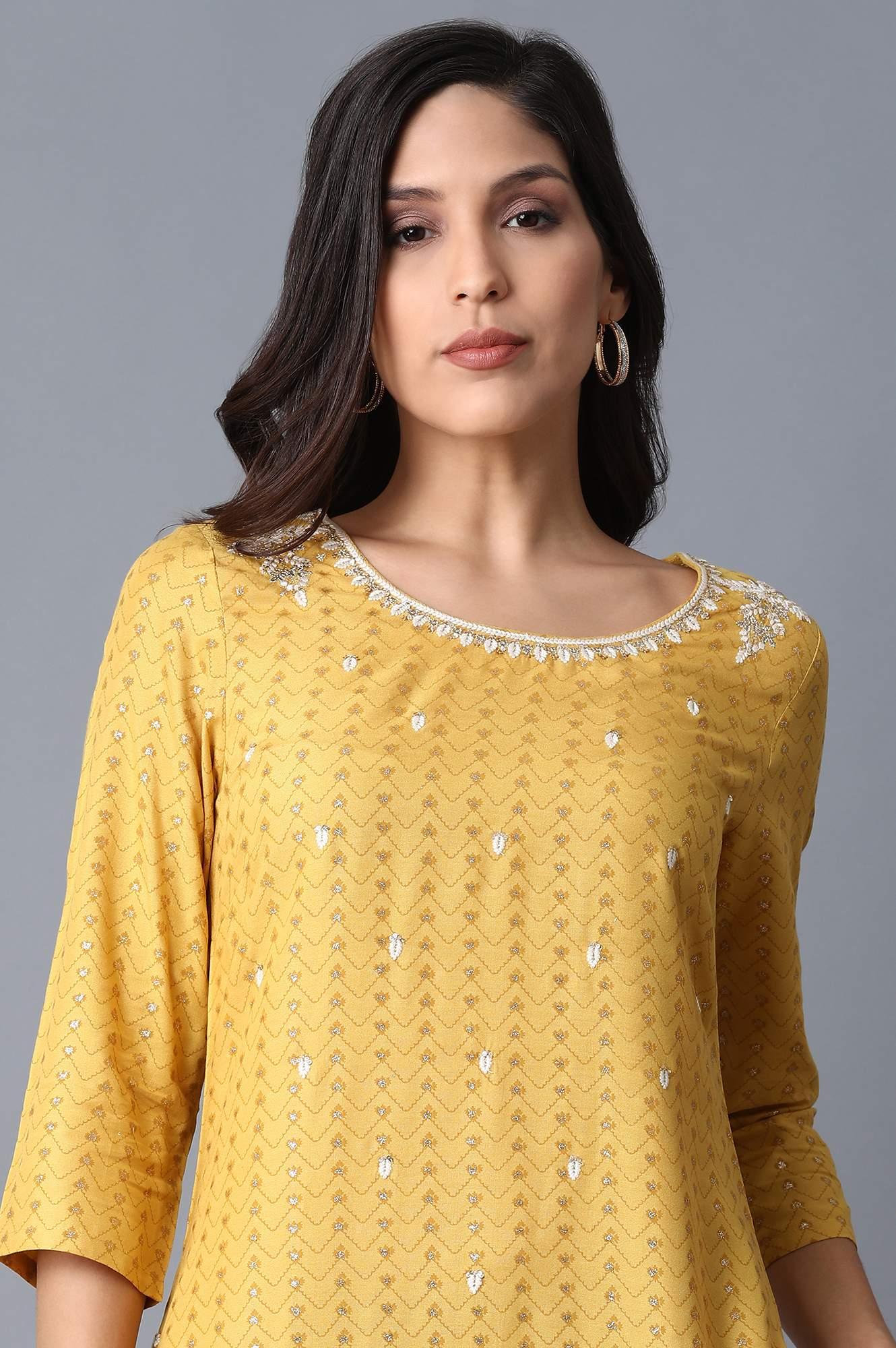 Yellow A-Line kurta - wforwoman