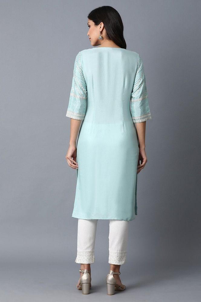 Blue Embroidered kurta - wforwoman