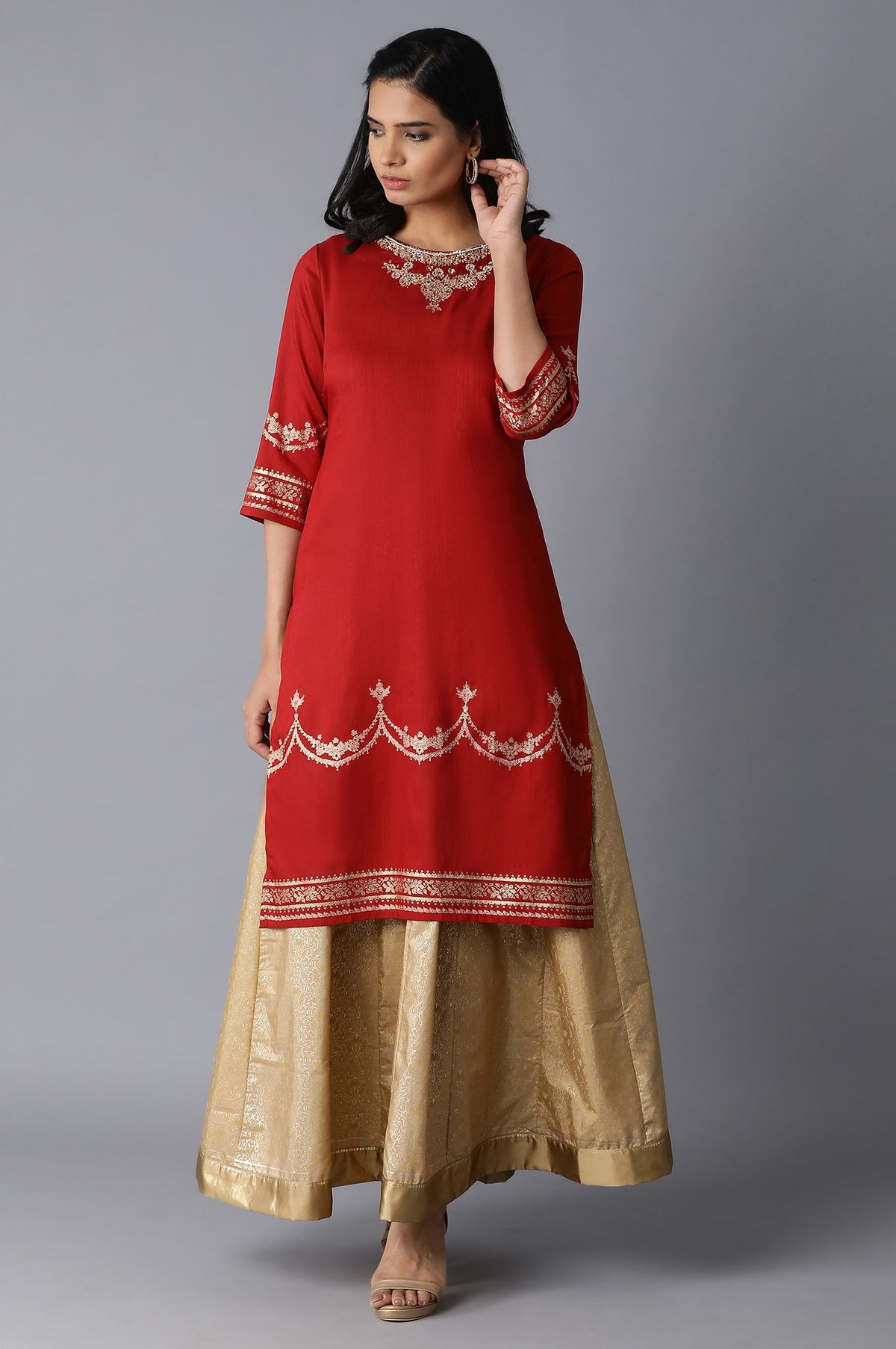 Red Placement Print kurta - XS