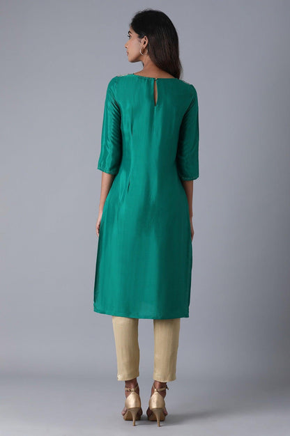 Leafy Green Placement Print kurta - wforwoman