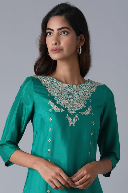 Leafy Green Placement Print kurta - wforwoman