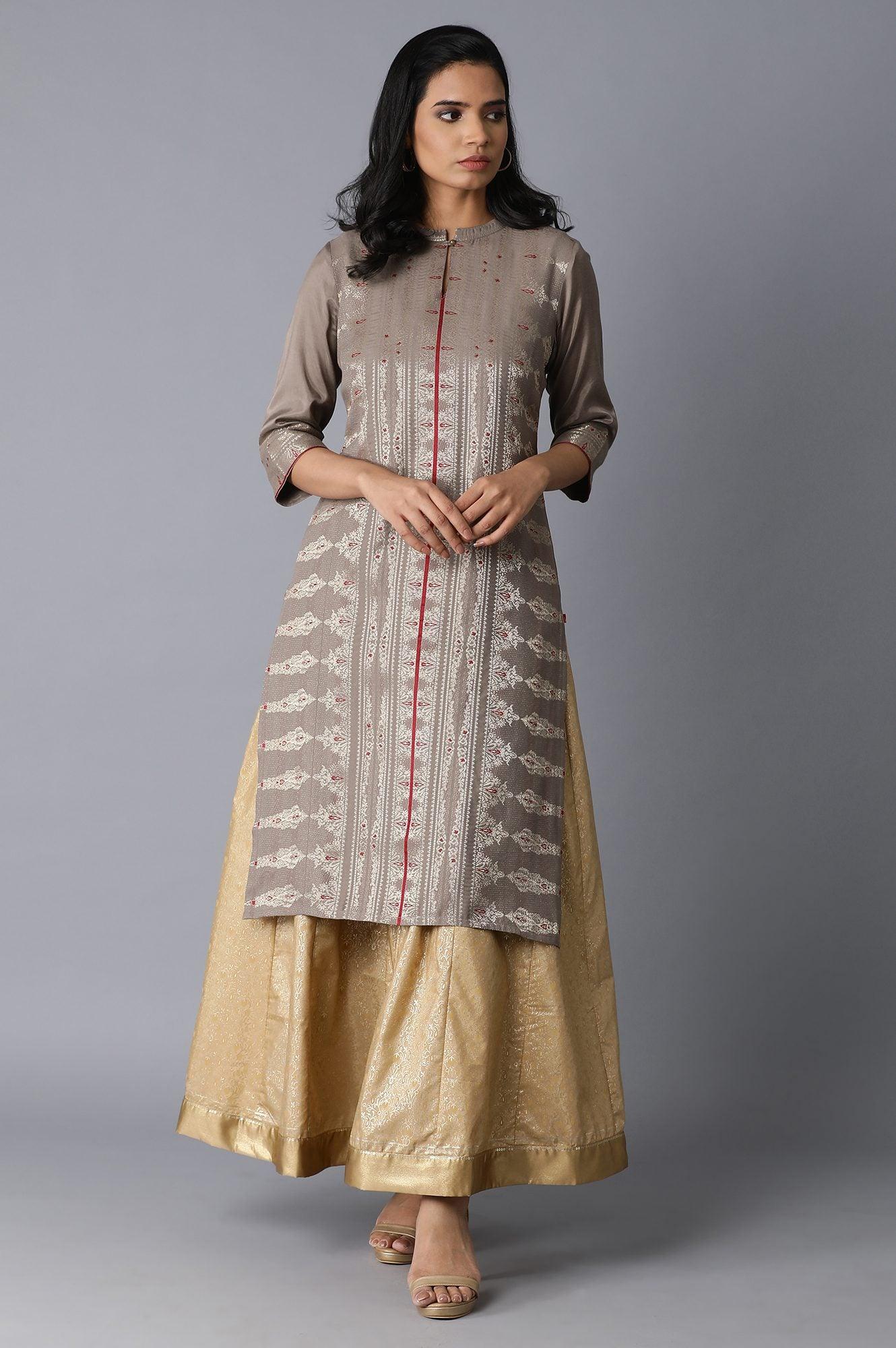 Grey Zari Straight kurta - wforwoman