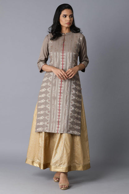 Grey Zari Straight kurta - wforwoman