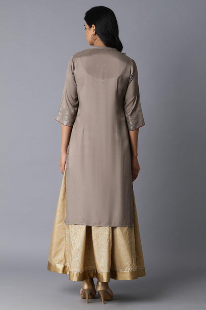 Grey Zari Straight kurta - wforwoman