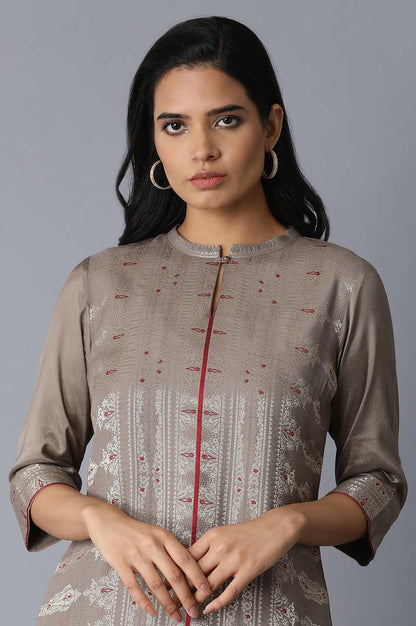 Grey Zari Straight kurta - wforwoman