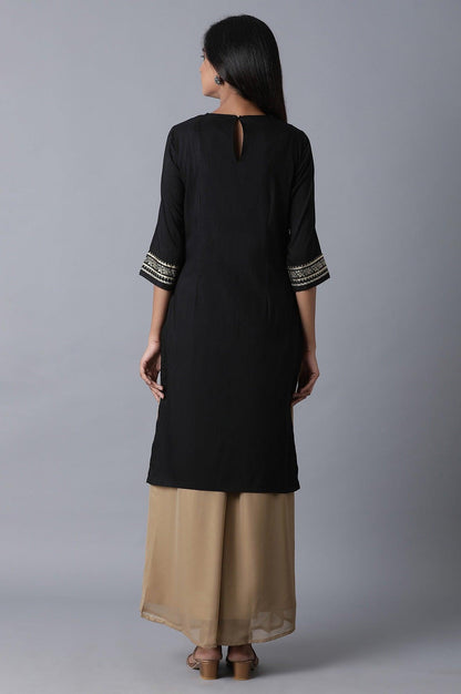 Black Placement Print kurta - wforwoman