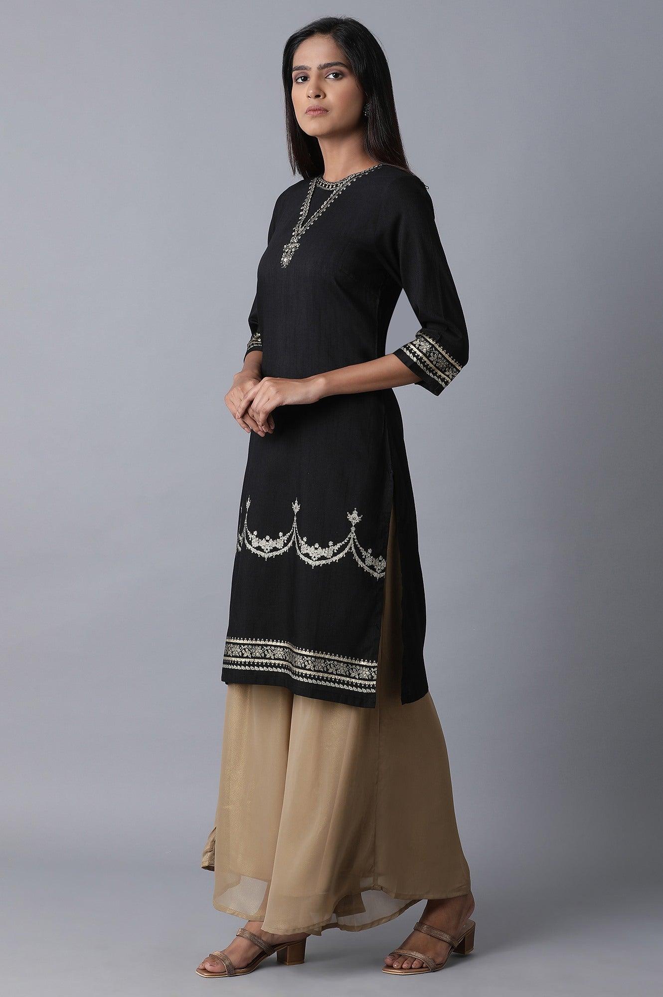 Black Placement Print kurta - wforwoman