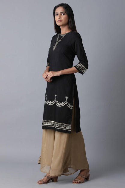 Black Placement Print kurta - wforwoman