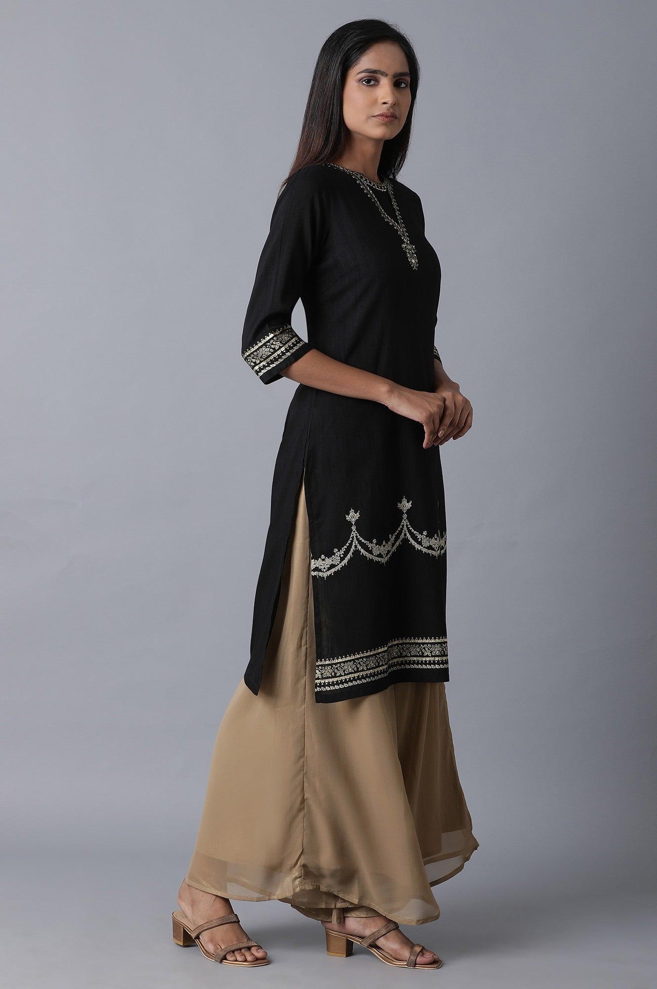 Black Placement Print kurta - wforwoman
