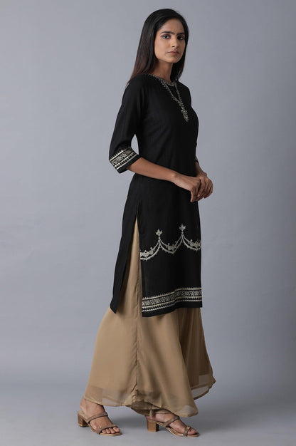 Black Placement Print kurta - wforwoman